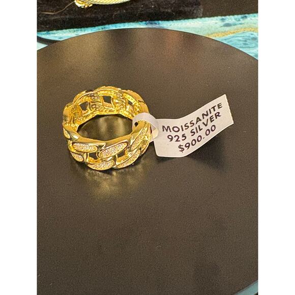 SZ. 12 Mens 3CTW Moissanite Gold/925 Silver Cuban Ring - Picture 5 of 7